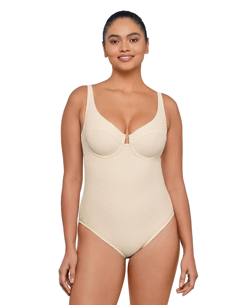 S3 Apparel Women's Smoothing and Sculpting Grid Texture Underwire One-Piece Swimsuit