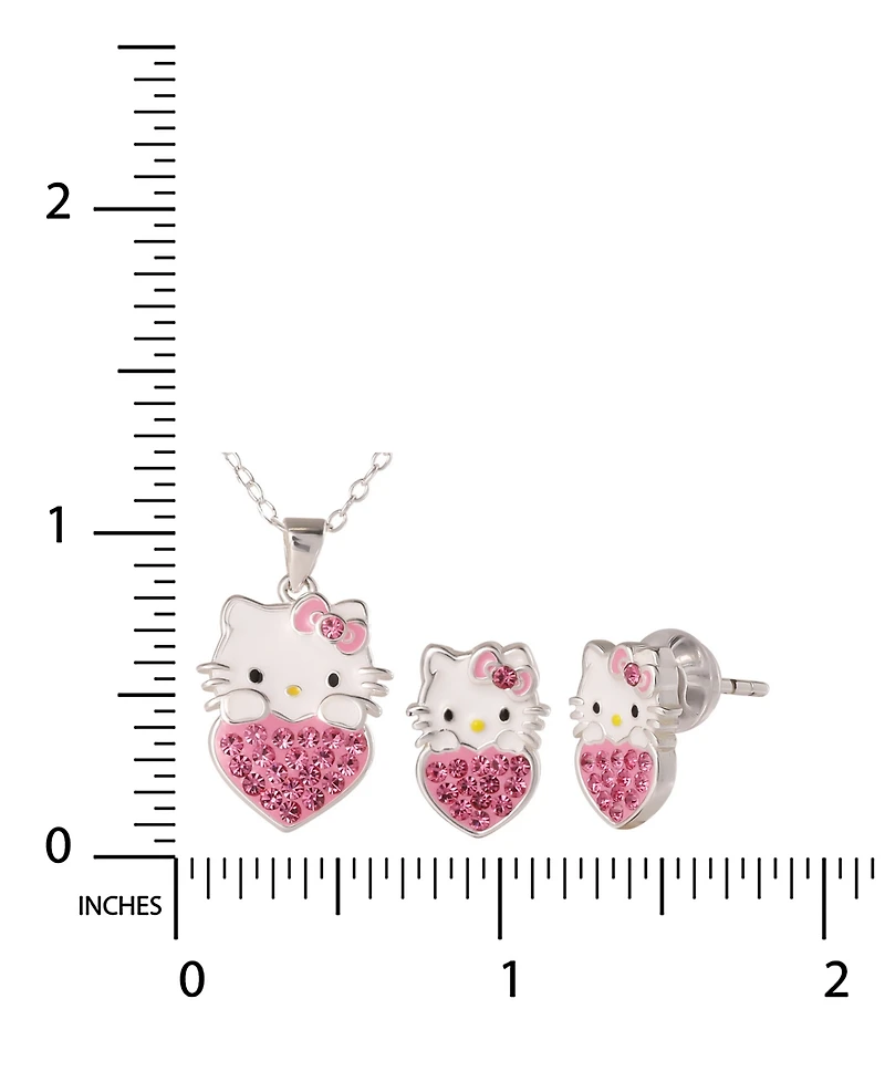 Macy's Hello Kitty Cubic Zirconia Necklace and Earrings Set in Sterling Silver