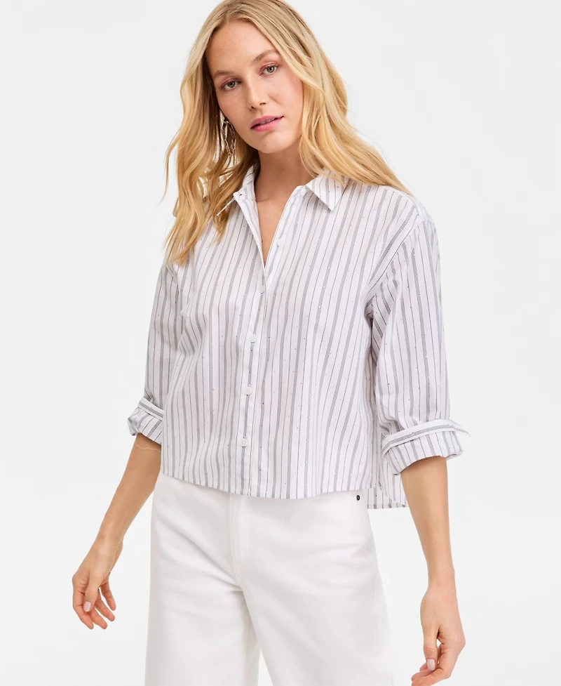 I.n.c. International Concepts Women's Crystal Embellished Button Down Shirt, Macy's Exclusive