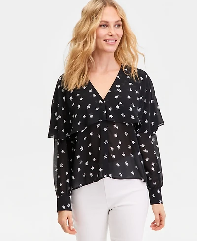 I.n.c. International Concepts Women's Long-Sleeve Printed Capelet Blouse, Macy's Exclusive