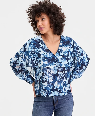 I.n.c. International Concepts Women's Long-Sleeve Printed Capelet Blouse, Macy's Exclusive