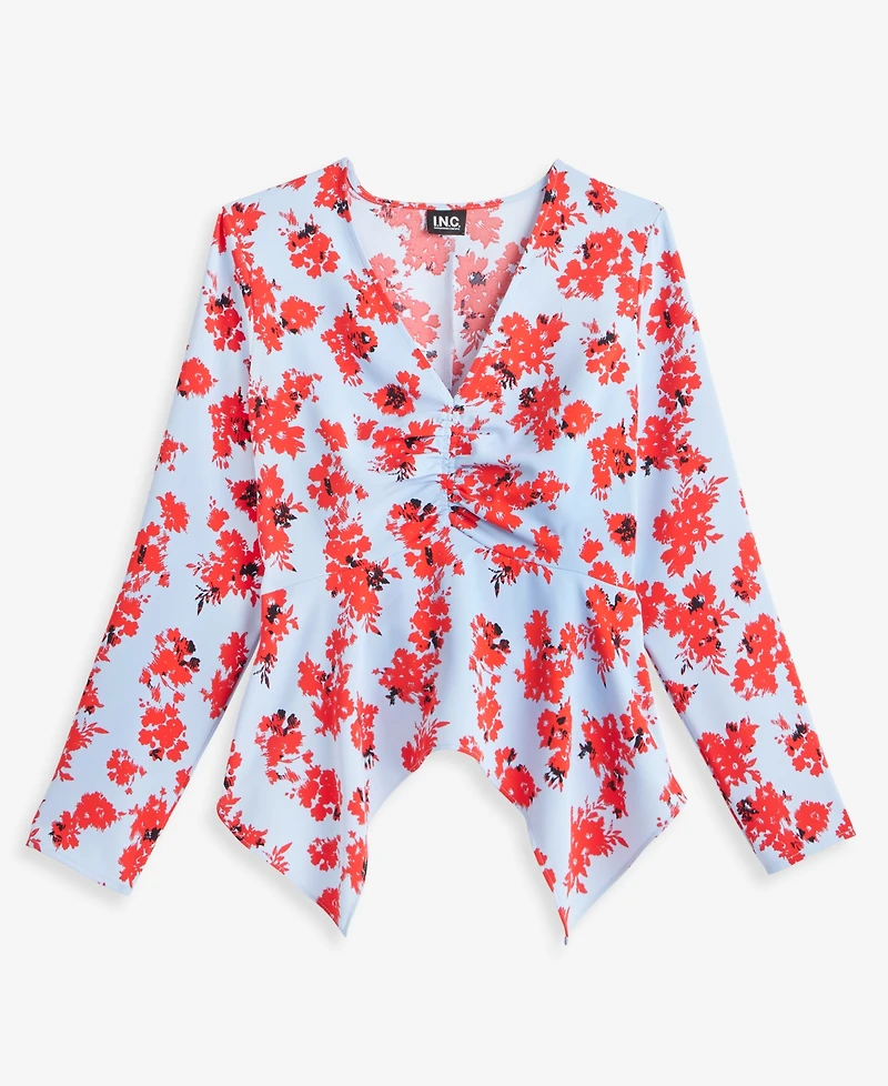 I.n.c. International Concepts Women's Long-Sleeve Printed Asymmetrical-Hem Top