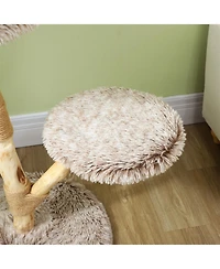 Aostirmotor 35.4'' Cat Tree with Wooden Scratching Posts in Natural Wood