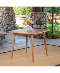 Mondawe Outdoor Square Acacia Wood Patio End Table Side with Tapered Legs, Mid-Century for 2–4 People, Beige