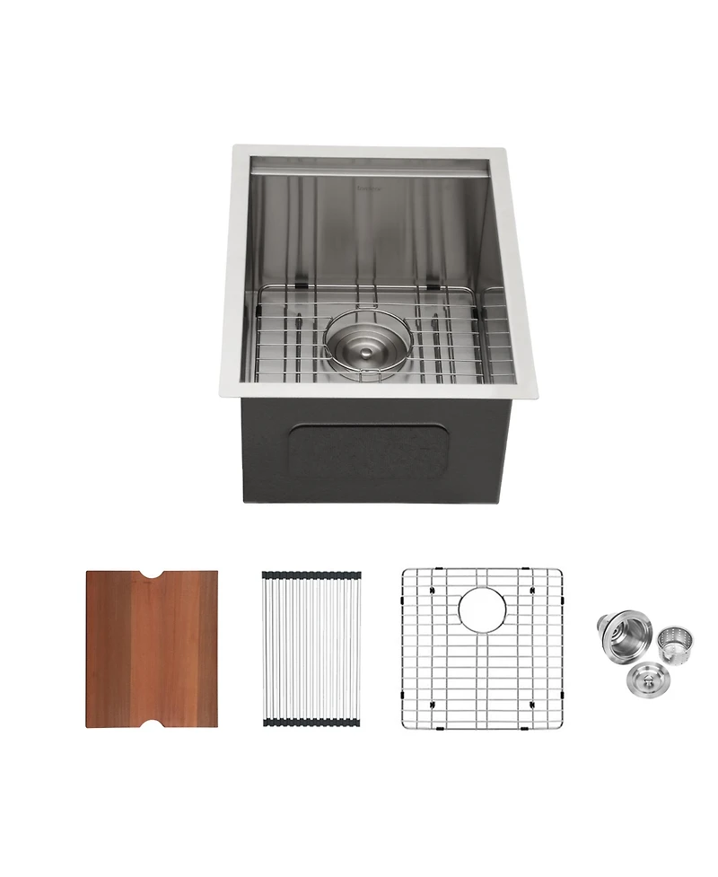 flynama 15inch Undermount Kitchen Sink 16G T304 Stainless Steel Ledge Workstation Single Bowl 15x19x10inch with Full Accessories