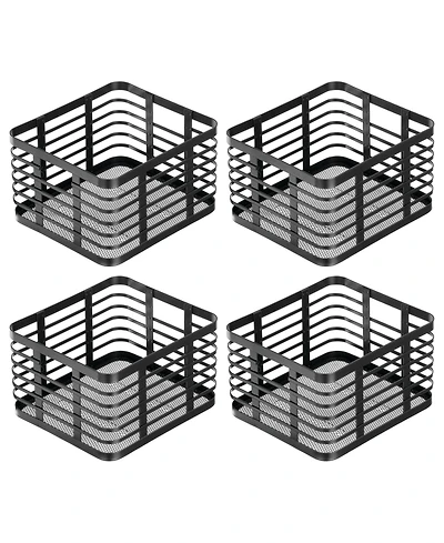 mDesign Metal Pantry Basket with Handles - Set of 4 - Matte Black