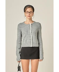 English Factory Women's Scallop Pearl Detail Knit Cardigan Jackets