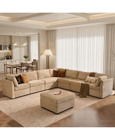 Xizzi Modular Sectional Sofa Couch, 8-Piece L-Shaped Deep Seat Cloud Couch with Chaise Ottoman, Comfy Corduroy Couches for Living Room