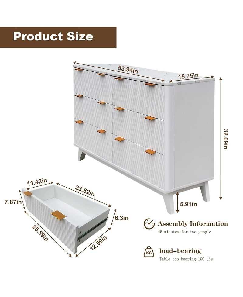 Gaomon Fluted Dresser for Bedroom, Modern 6 Drawer