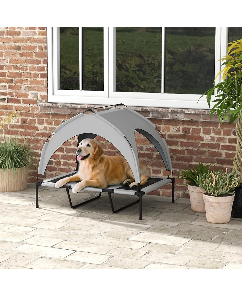 PawHut Elevated Dog Bed with Canopy, Raised Outdoor Pet Bed for Camping