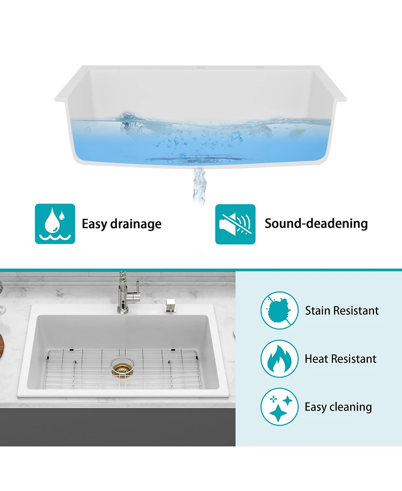 flynama Granite Composite Drop-in Quartz Kitchen Sink with Complete Accessory Set