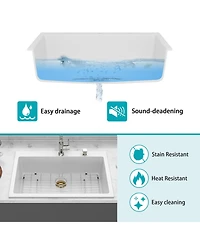 flynama Granite Composite Drop-in Quartz Kitchen Sink with Complete Accessory Set