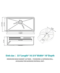 flynama 33x16.72x10inch Undermount Waterfall Kitchen Sink Stainless Steel Workstation with Faucet