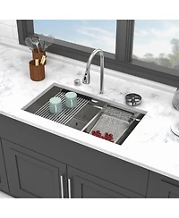 flynama 33x16.72x10inch Undermount Waterfall Kitchen Sink Stainless Steel Workstation with Faucet