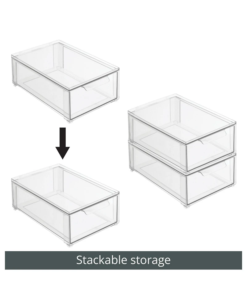mDesign Stackable Pull-Out Sliding Storage Drawer - Set of 4 - Clear