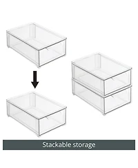 mDesign Stackable Pull-Out Sliding Storage Drawer - Set of 4 - Clear