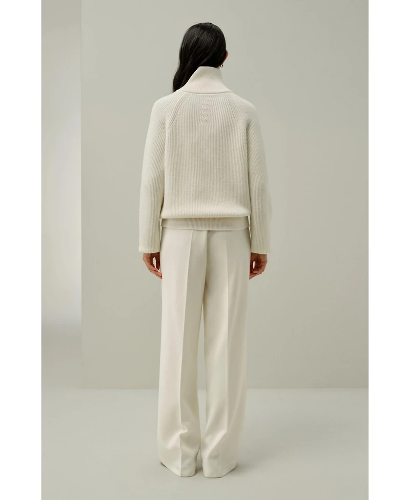 Lilysilk Women's Ribbed-knit Turtleneck Zip Cardigan