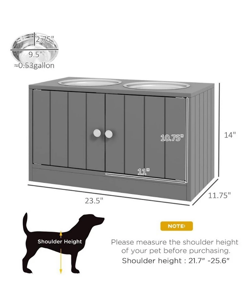 Aostirmotor 23.6 in. Wide Dog Bowls with Storage Cabinet Containing Large Capacity in Grey