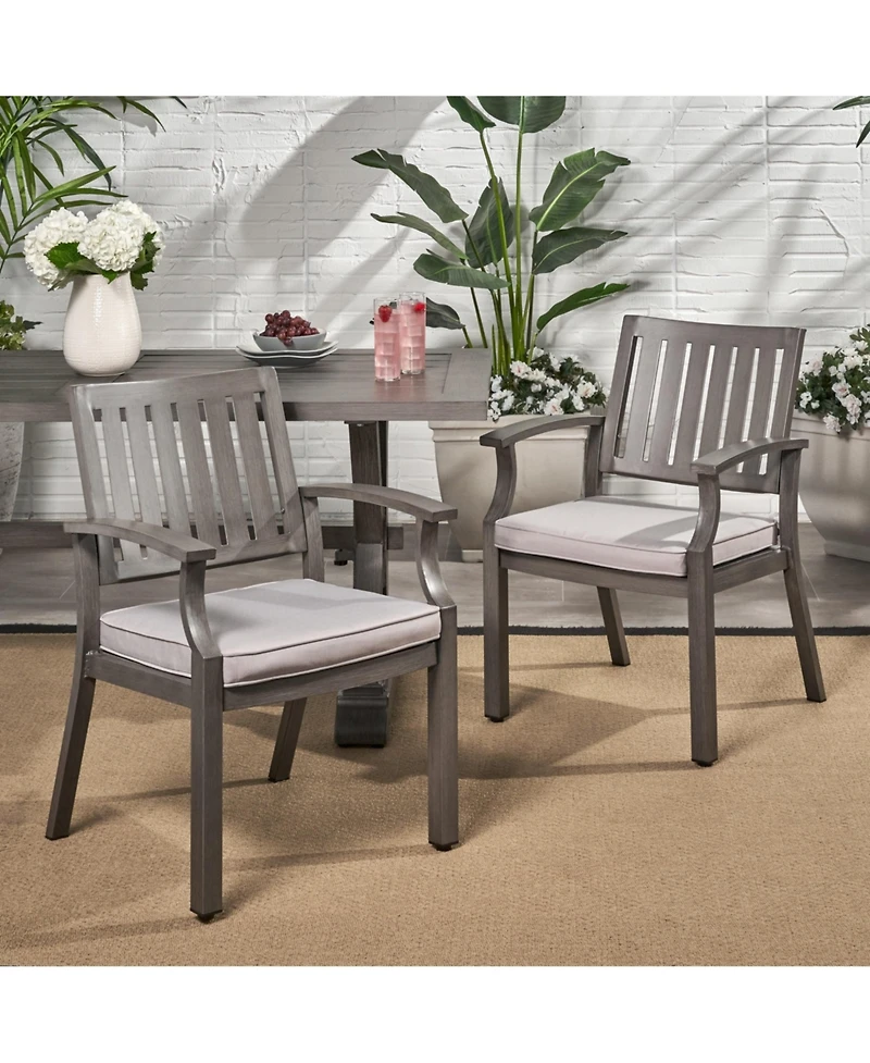 Mondawe Outdoor Modern Aluminum Frame Stationary Dining Chair With Gray Cushioned Seat (Set of 2)