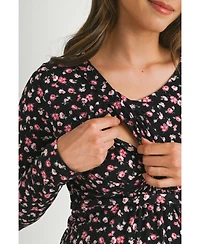 Hello Miz Maternity Long Sleeve Floral Tie Waist Top