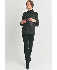 Hello Miz Maternity Long Sleeve Mock Neck Polka Dot Smocked Blouse