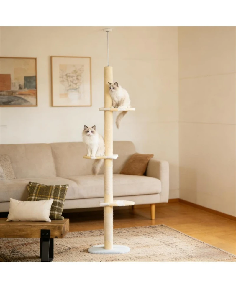 Aostirmotor 86.5" to 102.25" Cat Tree with 4-Tier Floor in Yellow