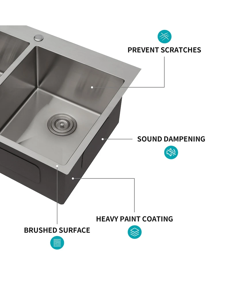 flynama huluwat Double Bowl Kitchen Sink Drop In Stainless Steel 18 Gauge 50 and 50