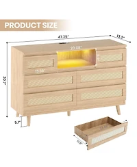 Gaomon Rattan Dresser for Bedroom, 47" Wide Chest of Dressers with 6 Deep Drawers