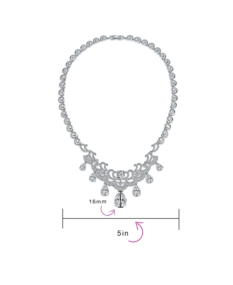 Bling Jewelry Estate Jewelry Art Deco Style Cz Cubic Zirconia Dangling Teardrops Statement Collar Necklace