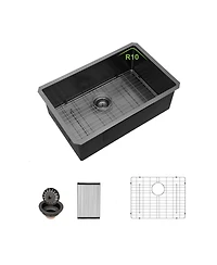 flynama 28x18x10inch Gunmetal Black Undermount Kitchen Sink Single Bowl Stainless Steel 16 Gauge