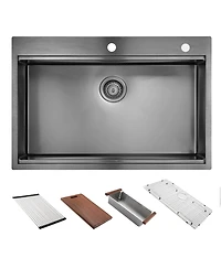 flynama 36x22inch Gunmetal Black Workstation Kitchen Sink 16 Gauge Stainless Steel with Accessories