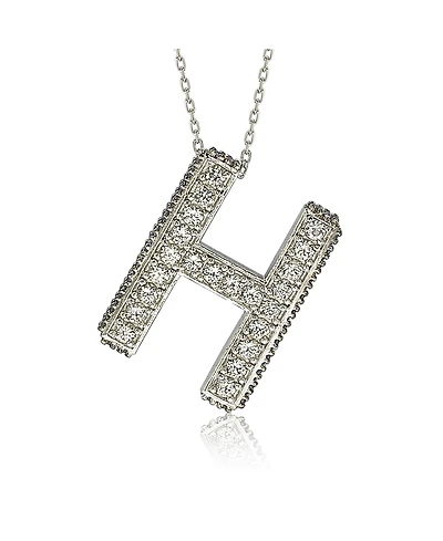 Suzy Levian Sterling Silver Sapphire 3-d Letter "H" Initial Pendant