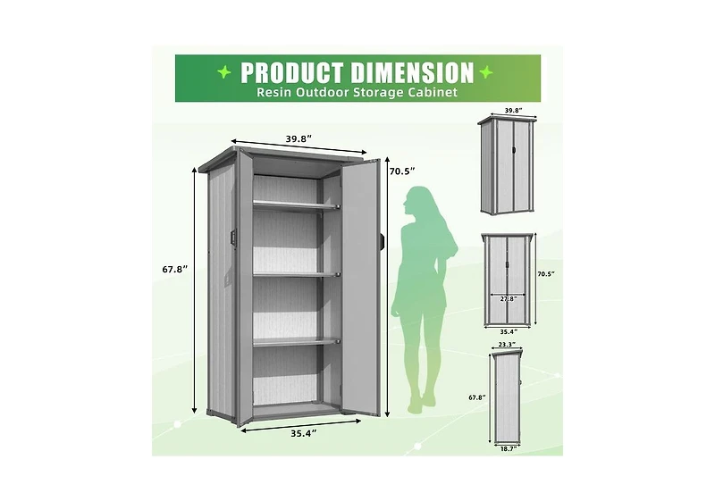 Aecojoy Tall Resin Outdoor Storage Cabinet Waterproof with Adjustable Shelves, Vertical Plastic Storage Shed