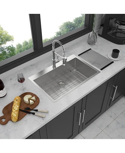 flynama 33x22x10inch 16 Gauge T304 Stainless Steel Drop In Topmount Single Bowl Kitchen Sink with Complete Accessories