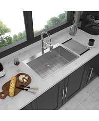 flynama 33x22x10inch 16 Gauge T304 Stainless Steel Drop In Topmount Single Bowl Kitchen Sink with Complete Accessories