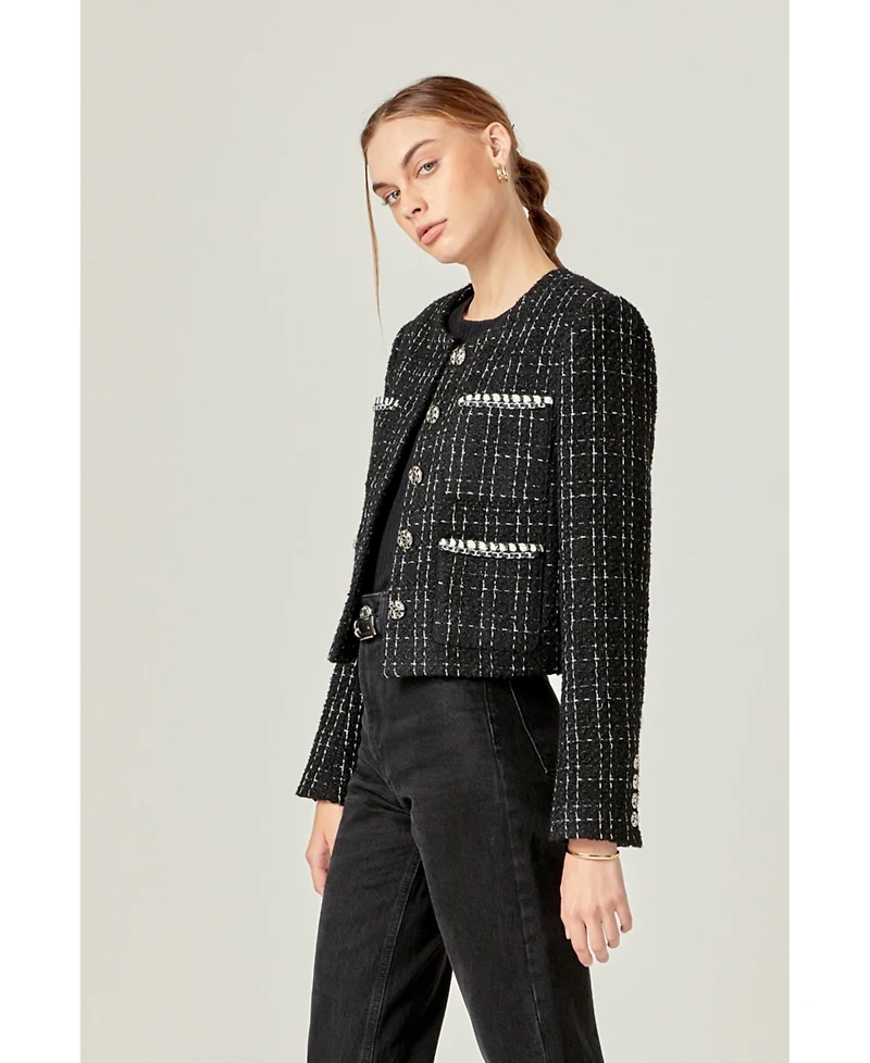 English Factory Women's Black and White Tweed Jacket