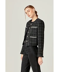 English Factory Women's Black and White Tweed Jacket