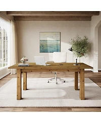 Tribesigns Solid Wood Executive Desk, 63-Inch Computer Desk with Sturdy Wooden Legs, Farmhouse Workstations Writing Table Conference Table