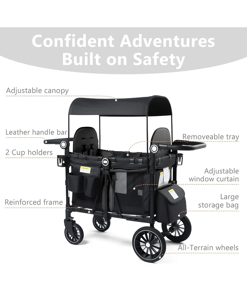 Kinder King All-Terrain Wagon Stroller for Two Kids with Canopy, Snack Tray and Shock-Absorbing Wheels