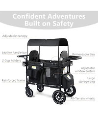 Kinder King All-Terrain Wagon Stroller for Two Kids with Canopy, Snack Tray and Shock-Absorbing Wheels