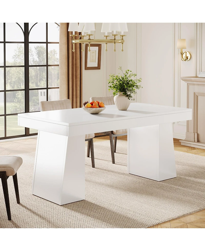 Tribesigns Dining Room Table for 4-6, 55-Inch Mid-Century Modern Dining Table with Double Pedstral, Rectangular Wood Kitchen Dinner Table