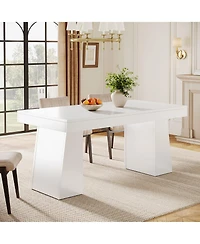 Tribesigns Dining Room Table for 4-6, 55-Inch Mid-Century Modern Dining Table with Double Pedstral, Rectangular Wood Kitchen Dinner Table