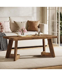 Tribesigns Coffee Table, Farmhouse Center Table with V-Shaped Legs, 47.2 x 23.6 Inches Rectangle Living Room Tables, Easy to Assemble, Rustic Brown