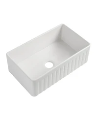 flynama 33x20inch Fireclay Farmhouse Kitchen Sink Reversible Design Grid Strainer 10 Inch Deep