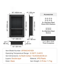 Volenca Shower Niche, Ready for Tile, 16" x 24", Double Shelf, Recessed Wall Insert, Sealed Waterproof, Square Corners, Black
