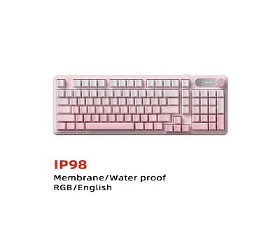 Risokeys Mechanical Feel Waterproof Keyboard 98-Key (Mist Peach Pink Side Print) 3-Mode (Wired/2.4G/Bluetooth) Rgb Gaming Keyboard