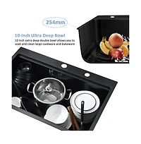 flynama 33x22x10 Inch Drop In Workstation Kitchen Sink R10 Radius SUS304 Stainless Steel Single Bowl With 5 Accessories Integrated Ledge