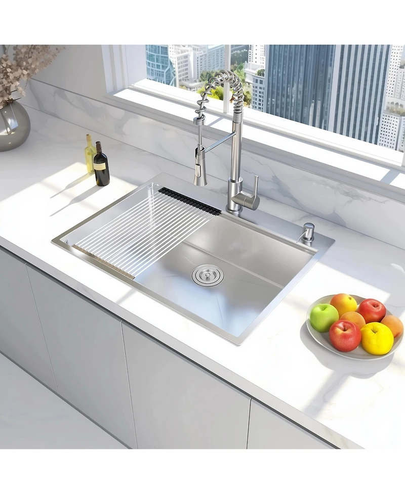 flynama 28x22inch Stainless Steel Workstation Sink Drop In Single Bowl 18 Gauge with Accessories