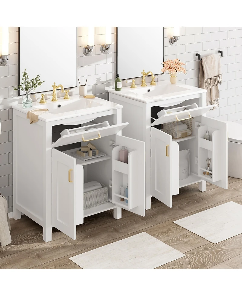 Cesicia Modern Freestanding 48 in. Bathroom Vanity with Ceramic Sink, Soft-Close Doors, Flip Drawer and Double-Layer Door Shelves