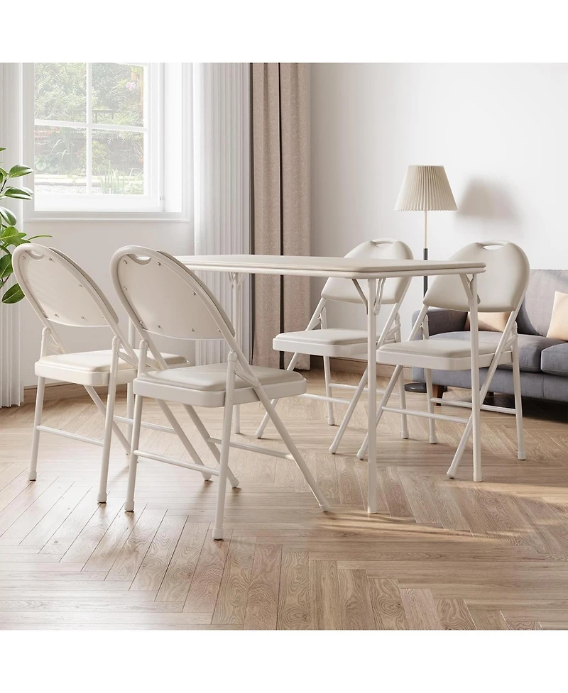 gaomon Folding Table 4 Foot with Upholstered Pu Leather Tabletop, Heavy Duty Metal Legs, Collapsible Design & Shelf Bracket, No Assembly Required